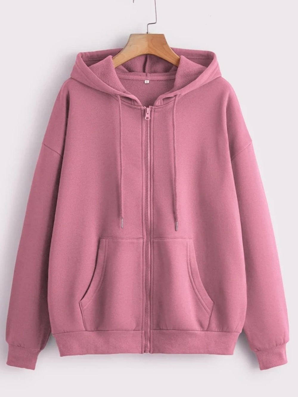 SHEIN Dusty Rose Zip-Up Hoodie with Drawstring Hood